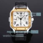 Swiss Copy Cartier Santos De Cartier Silver Face Gold Bezel 7750 Watch 